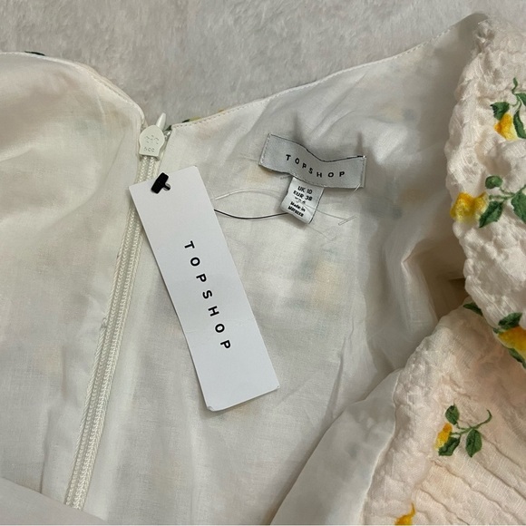 New! Topshop ruched front lemon mini dress textured cloth multi 28284 - Picture 8 of 14